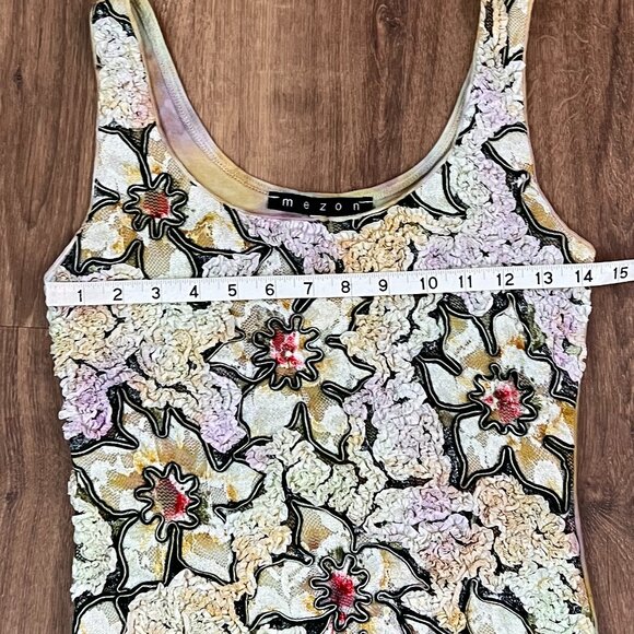 Mezon Textured Floral Ribbon Unique Artsy Y2K Tank Top Sz S - Picture 6 of 11